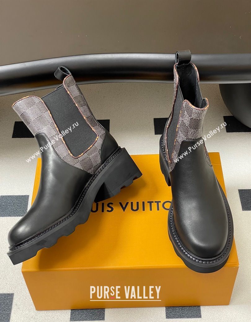 Louis Vuitton LV Beaubourg Chelsea Ankle Boots in Damier Canvas and Leather Black 2025 1AIEJ4 (MD-251022058)