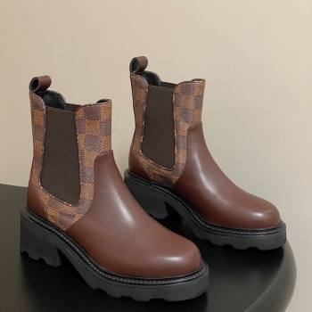 Louis Vuitton LV Beaubourg Chelsea Ankle Boots in Damier Canvas and Leather Brown 2025 1AIEJ4 (MD-251022059)