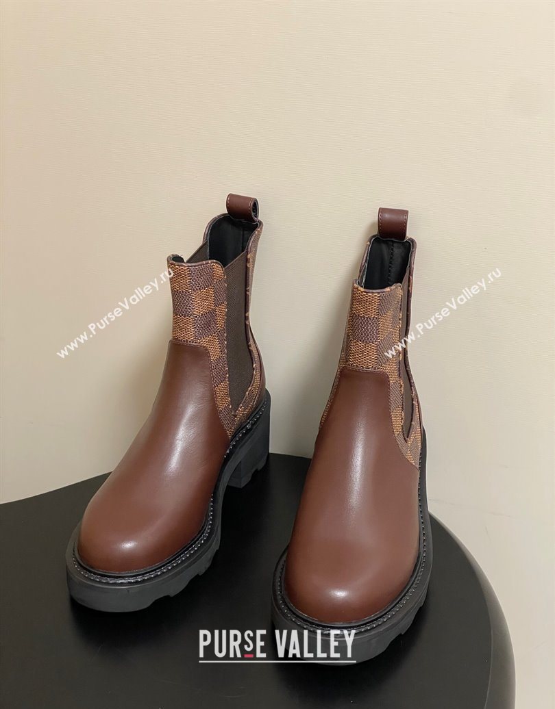 Louis Vuitton LV Beaubourg Chelsea Ankle Boots in Damier Canvas and Leather Brown 2025 1AIEJ4 (MD-251022059)