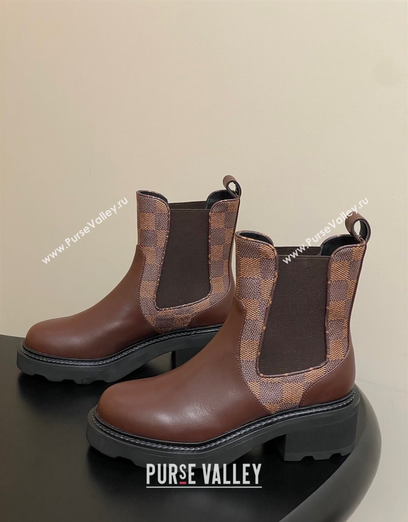 Louis Vuitton LV Beaubourg Chelsea Ankle Boots in Damier Canvas and Leather Brown 2025 1AIEJ4 (MD-251022059)