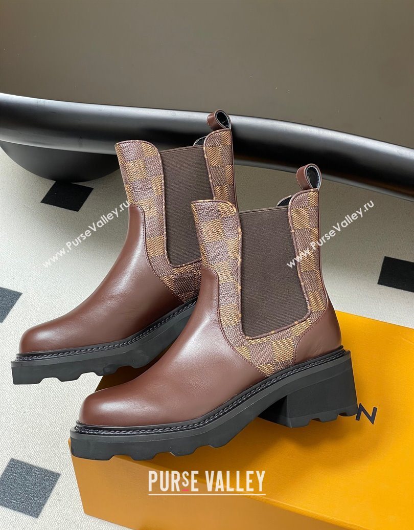 Louis Vuitton LV Beaubourg Chelsea Ankle Boots in Damier Canvas and Leather Brown 2025 1AIEJ4 (MD-251022059)