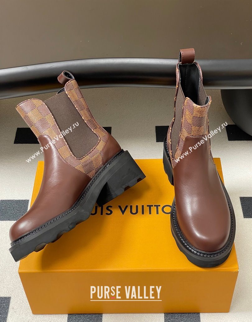 Louis Vuitton LV Beaubourg Chelsea Ankle Boots in Damier Canvas and Leather Brown 2025 1AIEJ4 (MD-251022059)