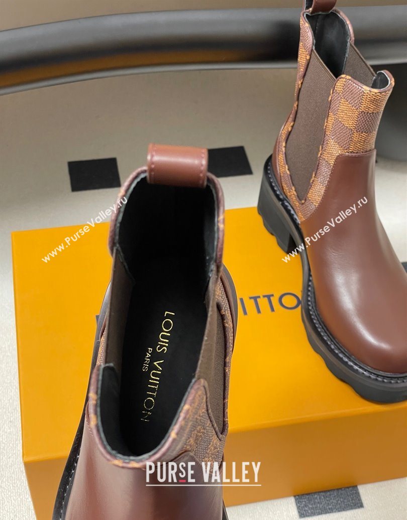 Louis Vuitton LV Beaubourg Chelsea Ankle Boots in Damier Canvas and Leather Brown 2025 1AIEJ4 (MD-251022059)