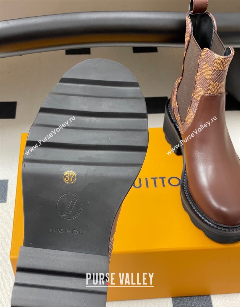 Louis Vuitton LV Beaubourg Chelsea Ankle Boots in Damier Canvas and Leather Brown 2025 1AIEJ4 (MD-251022059)