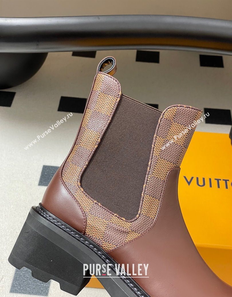 Louis Vuitton LV Beaubourg Chelsea Ankle Boots in Damier Canvas and Leather Brown 2025 1AIEJ4 (MD-251022059)
