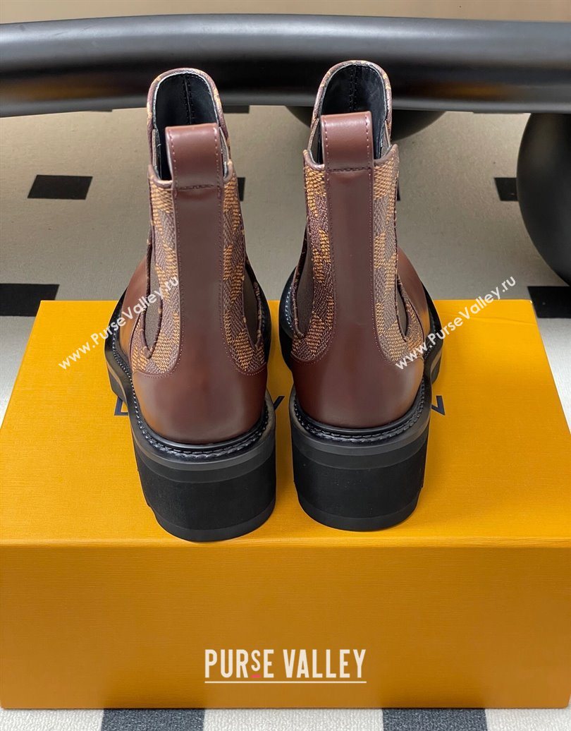 Louis Vuitton LV Beaubourg Chelsea Ankle Boots in Damier Canvas and Leather Brown 2025 1AIEJ4 (MD-251022059)