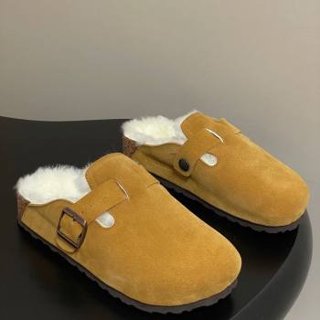 Louis Vuitton x Birkenstock Flat Mules with Buckle Strap in Suede and Wool Yellow 2025 1022 (MD-251022119)
