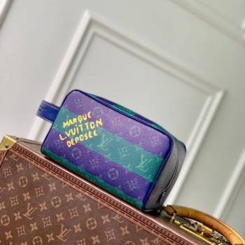 Louis Vuitton Mens Locker Dopp Kit Clutch in Blue Stripes Monogram Heritage Canvas 2025 M25902 (KI-251126020)