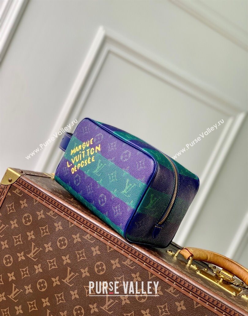 Louis Vuitton Mens Locker Dopp Kit Clutch in Blue Stripes Monogram Heritage Canvas 2025 M25902 (KI-251126020)