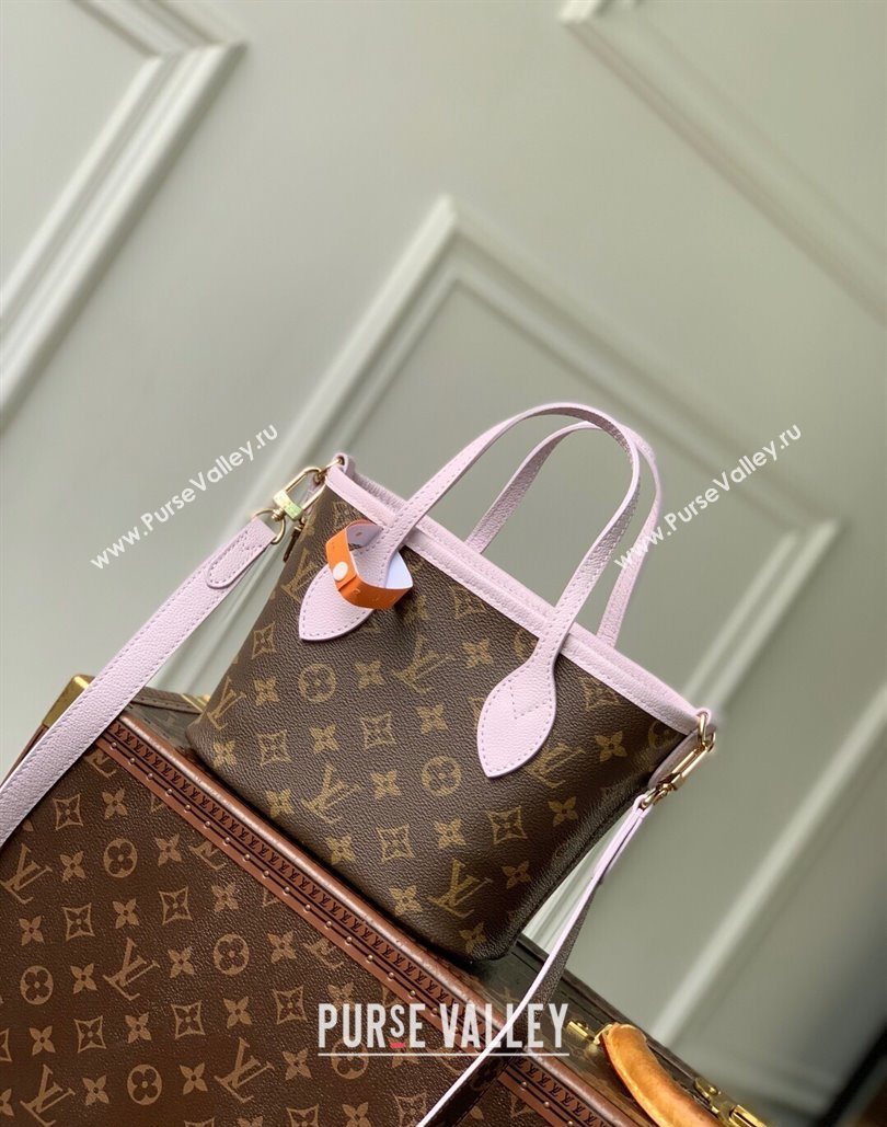 Louis Vuitton Neverfull Inside Out BB Tote Bag in Misty Lilac Purple Leather/Monogram Canvas 2025 M25656 (KI-251125090)