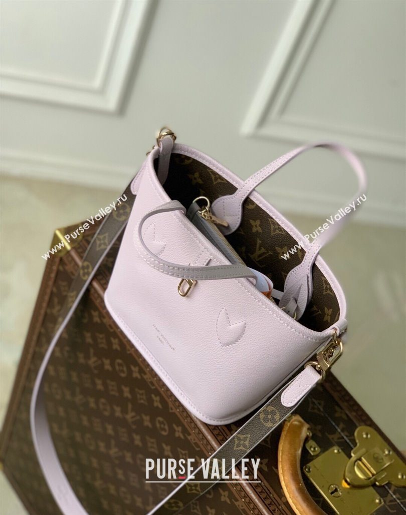 Louis Vuitton Neverfull Inside Out BB Tote Bag in Misty Lilac Purple Leather/Monogram Canvas 2025 M25656 (KI-251125090)