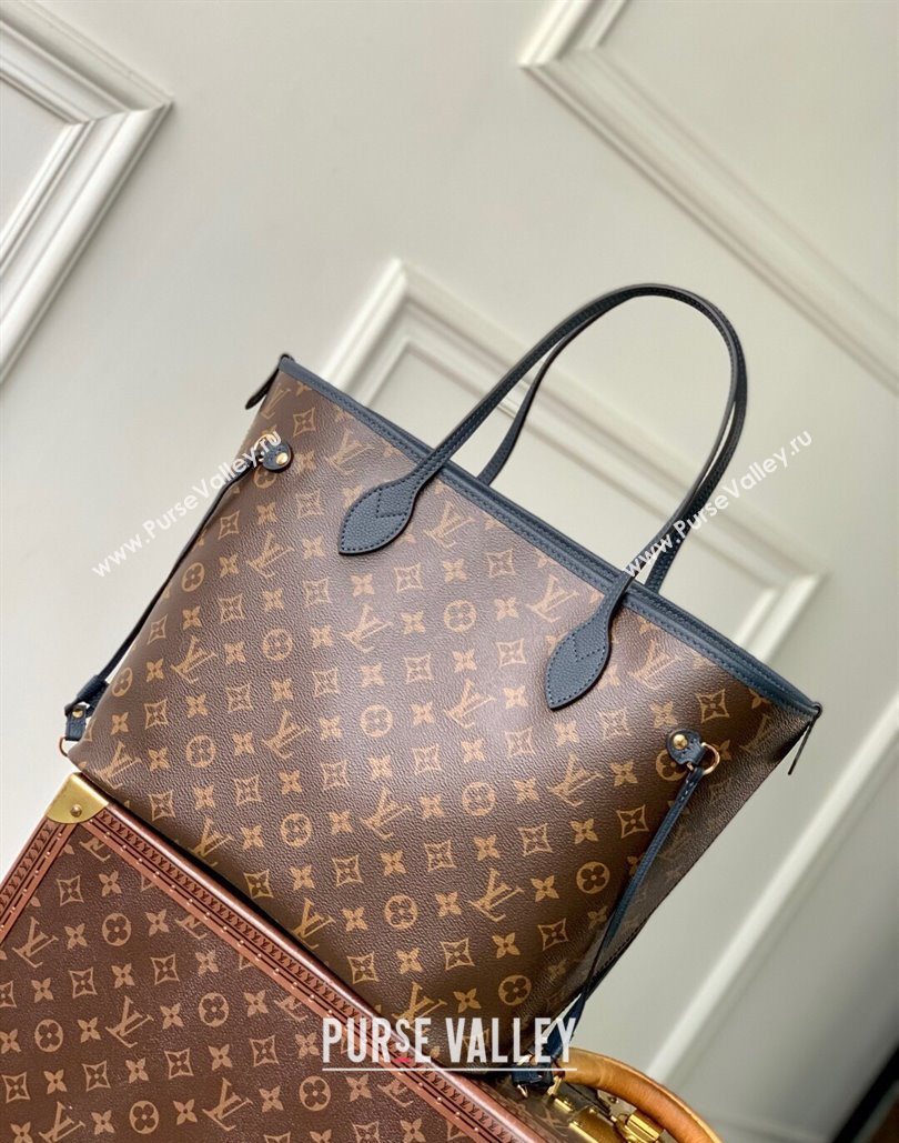 Louis Vuitton Neverfull Bandouliere Inside Out MM Tote bag Monogram Canvas/Navy Blue Leather 2025 M14994 (KI-251125088)