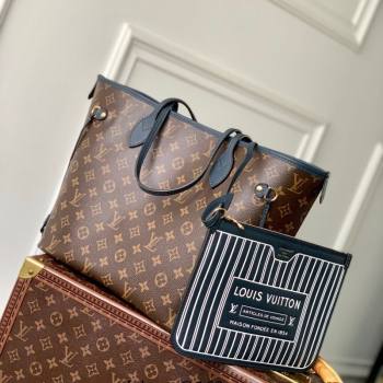 Louis Vuitton Neverfull Bandouliere Inside Out MM Tote bag Monogram Canvas/Navy Blue Leather 2025 M14994 (KI-251125088)