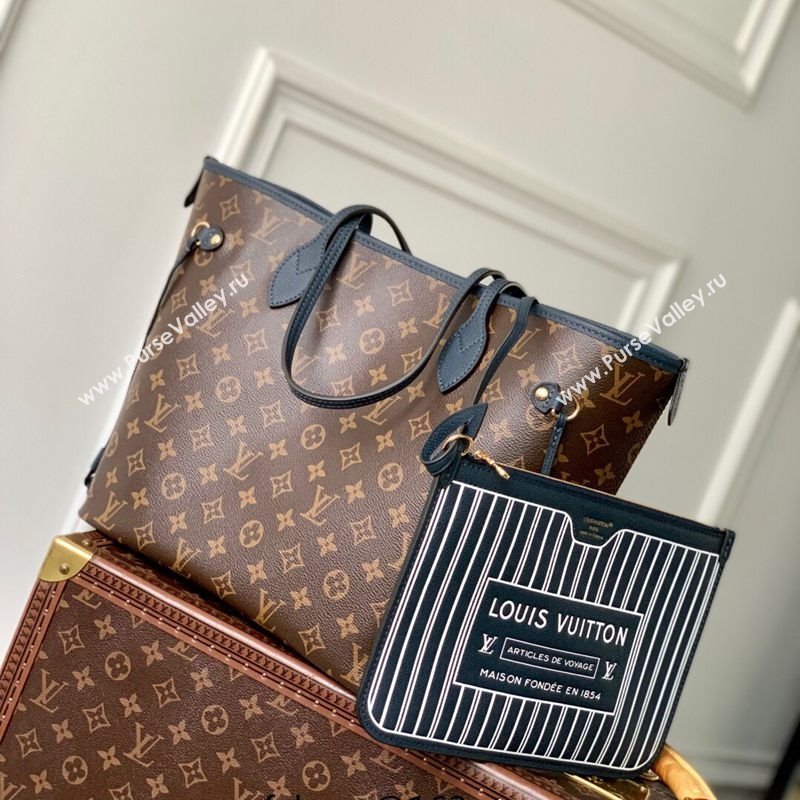 Louis Vuitton Neverfull Bandouliere Inside Out MM Tote bag Monogram Canvas/Navy Blue Leather 2025 M14994 (KI-251125088)