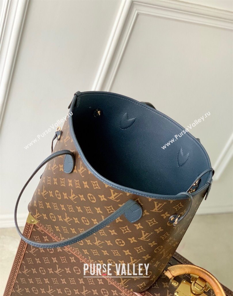 Louis Vuitton Neverfull Bandouliere Inside Out MM Tote bag Monogram Canvas/Navy Blue Leather 2025 M14994 (KI-251125088)