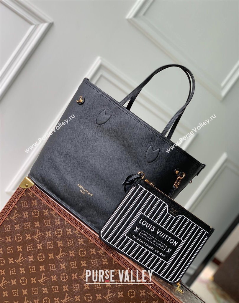 Louis Vuitton Neverfull Bandouliere Inside Out MM Tote bag Monogram Canvas/Black Leather 2025 M14994 (KI-251125089)