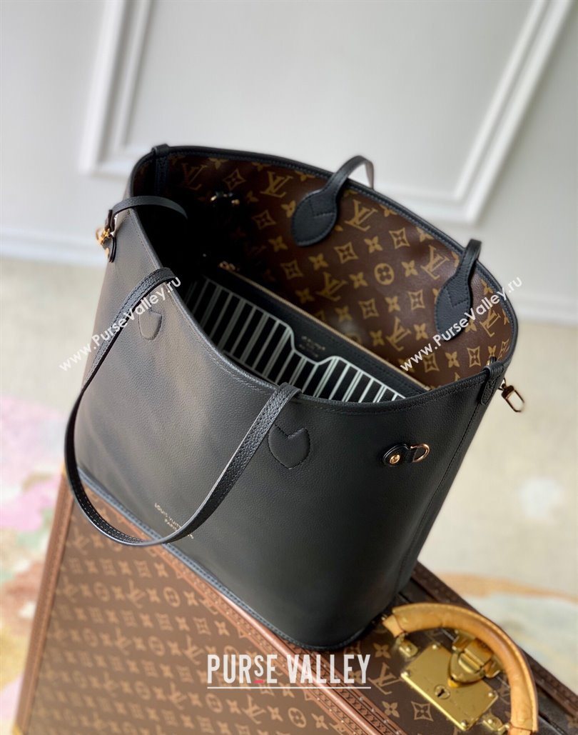 Louis Vuitton Neverfull Bandouliere Inside Out MM Tote bag Monogram Canvas/Black Leather 2025 M14994 (KI-251125089)