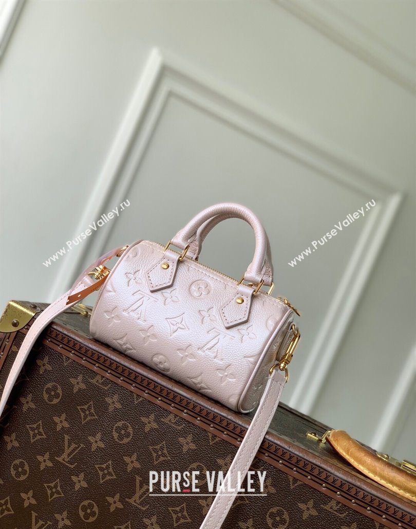 Louis Vuitton Nano Speedy Bag in Monogram Leather Snowy Pearl Pink 2025 M27107 (KI-251126013)