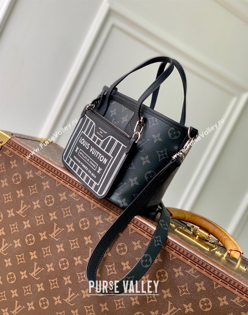 Louis Vuitton Neverfull Inside Out BB Tote Bag M12099 Black Leather/Monogram Eclipse Canvas 2025 (KI-251125084)