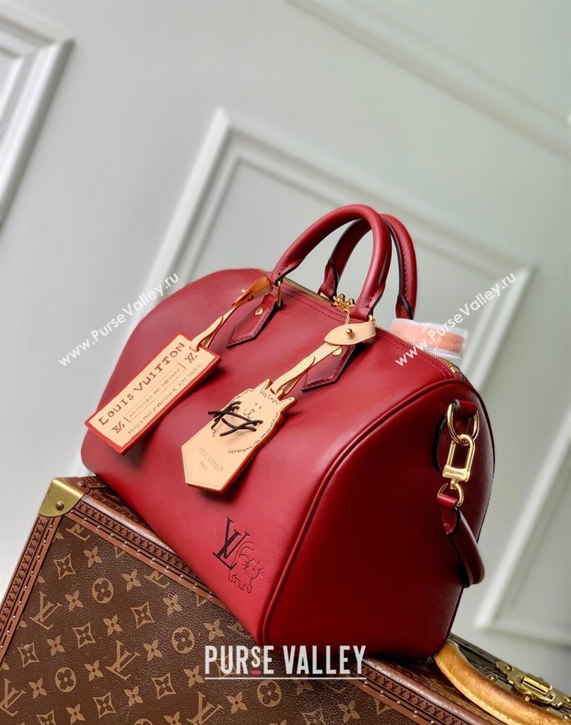 Louis Vuitton Speedy Soft 30 Bag in Calfskin leather Plum Red 2025 M25766 (KI-251126016)
