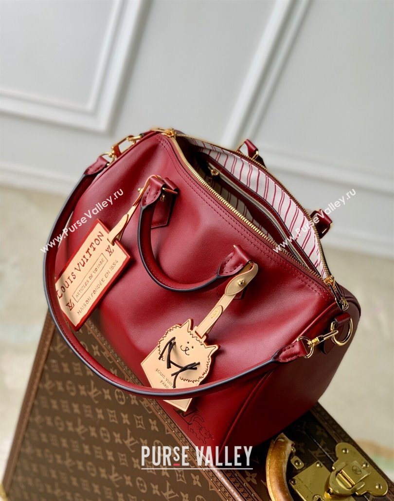 Louis Vuitton Speedy Soft 30 Bag in Calfskin leather Plum Red 2025 M25766 (KI-251126016)