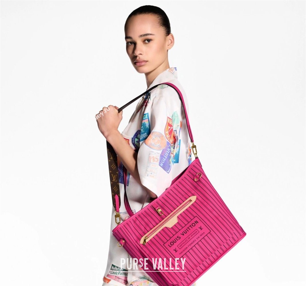 Louis Vuitton Neverfull Bandouliere Inside Out MM Tote bag Monogram Canvas/Pondichery Pink Textile 2025 M12707 (KI-251125085)