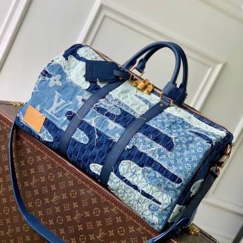 Louis Vuitton Keepall Bandouliere 50 travel bag in Blue Denim 2025 M26117 (KI-251126027)
