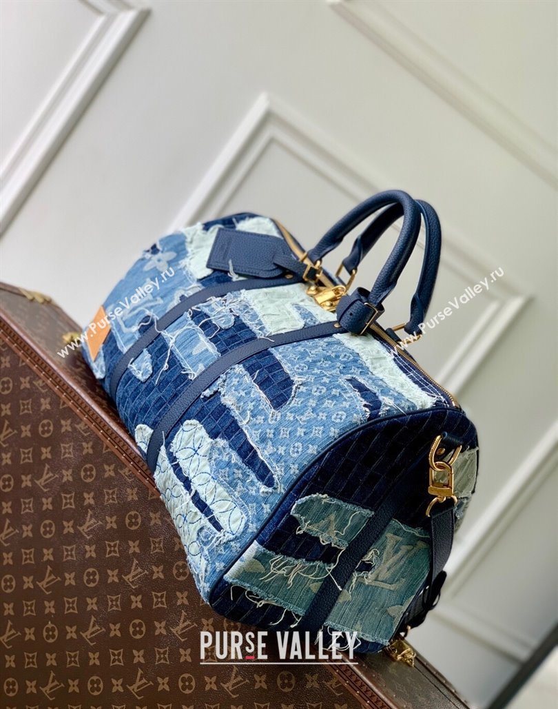 Louis Vuitton Keepall Bandouliere 50 travel bag in Blue Denim 2025 M26117 (KI-251126027)