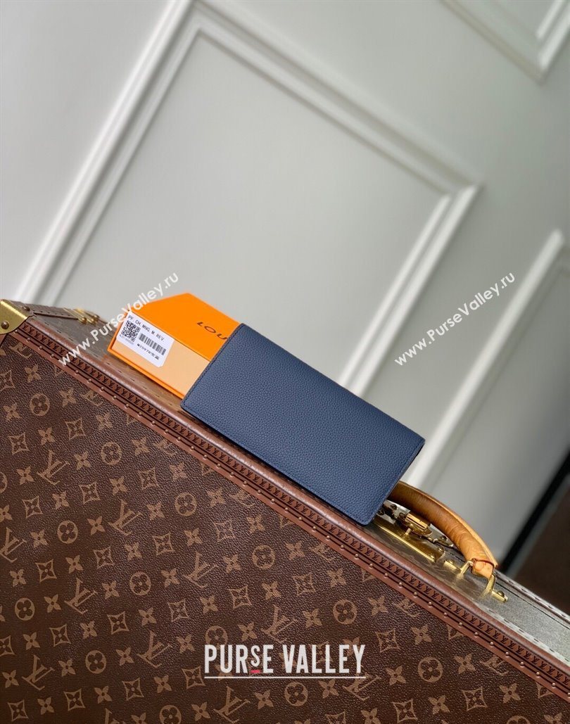 Louis Vuitton Brazza Wallet in Grained Leather Navy Blue 2025 M25978 (KI-251125119)
