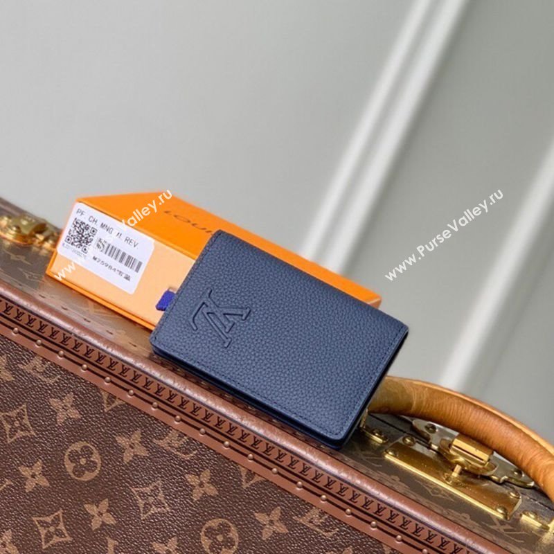 Louis Vuitton Pocket Organizer Wallet in Waxy calfskin leather Navy Blue 2025 M25984 (KI-251125114)