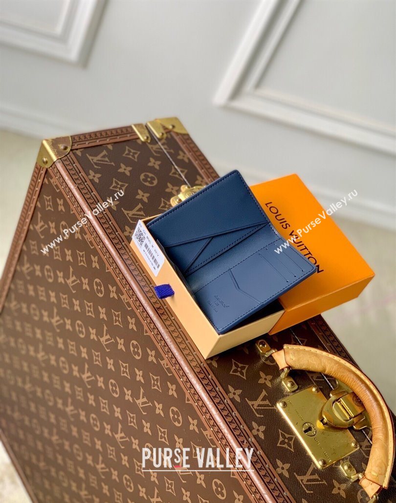 Louis Vuitton Pocket Organizer Wallet in Waxy calfskin leather Navy Blue 2025 M25984 (KI-251125114)