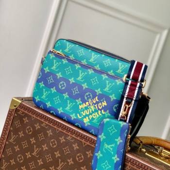 Louis Vuitton Mens Trio Messenger Bag in Blue Stripes Monogram Heritage Canvas 2025 M26026 (KI-251126019)