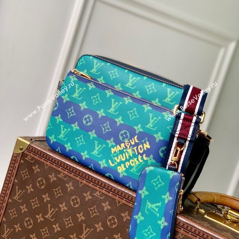 Louis Vuitton Mens Trio Messenger Bag in Blue Stripes Monogram Heritage Canvas 2025 M26026 (KI-251126019)