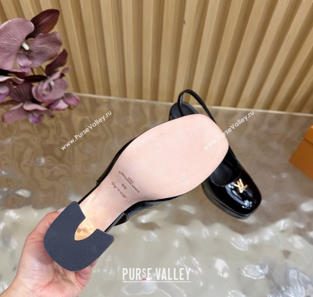 Louis Vuitton Swing Platform Slingbacks Pump 11cm in Patent Leather Black/Gold 2025 1AIDF8 (MD-251219048)