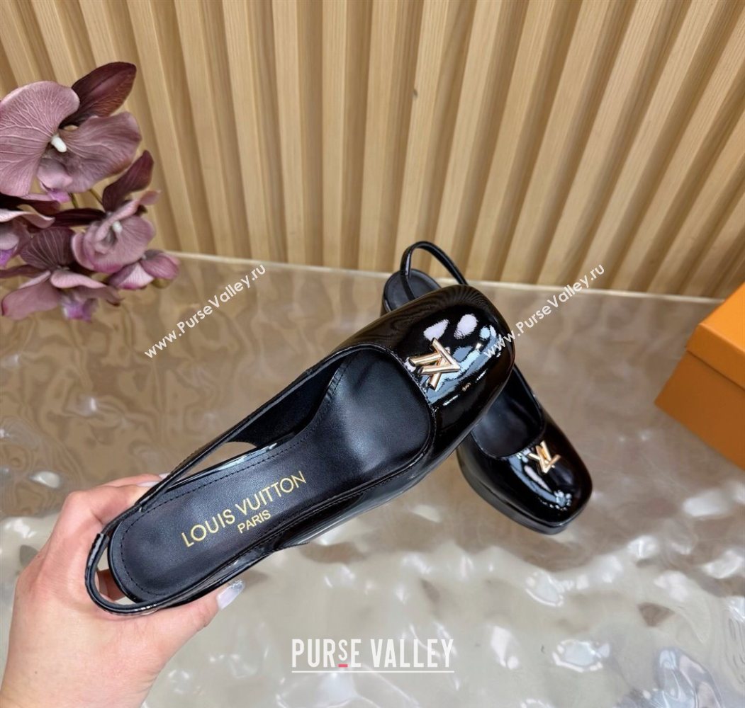 Louis Vuitton Swing Platform Slingbacks Pump 11cm in Patent Leather Black/Gold 2025 1AIDF8 (MD-251219048)