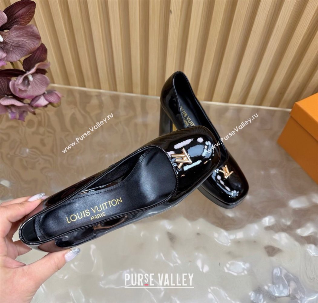 Louis Vuitton Swing Platform Pumps 11cm in Patent Leather Black/Gold 2025 1AIDF8 (MD-251219050)