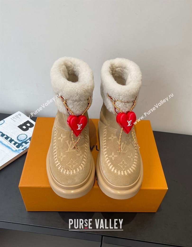 Louis Vuitton Cortina Platform Ankle Boots in Suede and Wool Beige 2025 1AIUEY (MD-251219065)