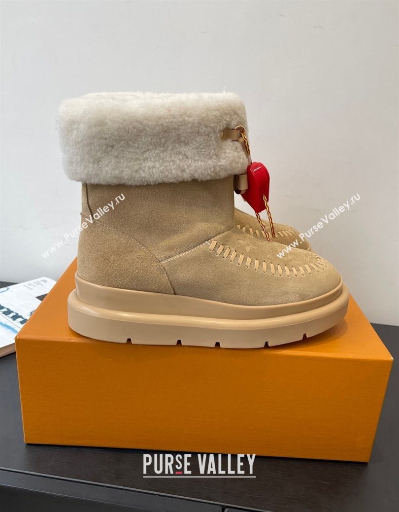 Louis Vuitton Cortina Platform Ankle Boots in Suede and Wool Beige 2025 1AIUEY (MD-251219065)
