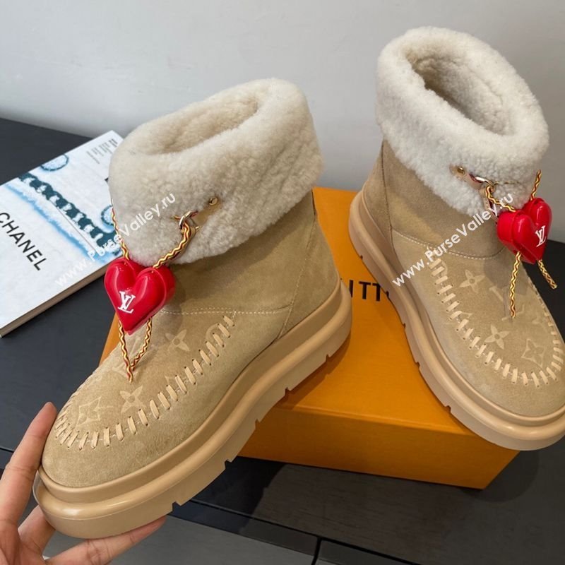 Louis Vuitton Cortina Platform Ankle Boots in Suede and Wool Beige 2025 1AIUEY (MD-251219065)