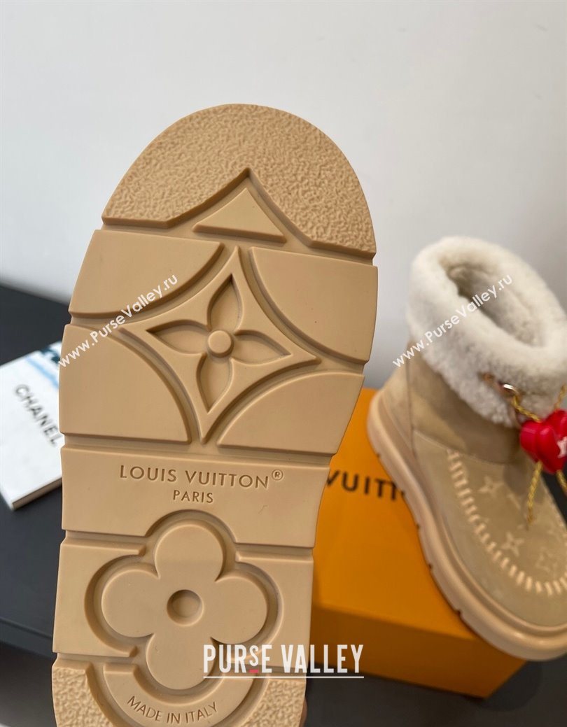 Louis Vuitton Cortina Platform Ankle Boots in Suede and Wool Beige 2025 1AIUEY (MD-251219065)