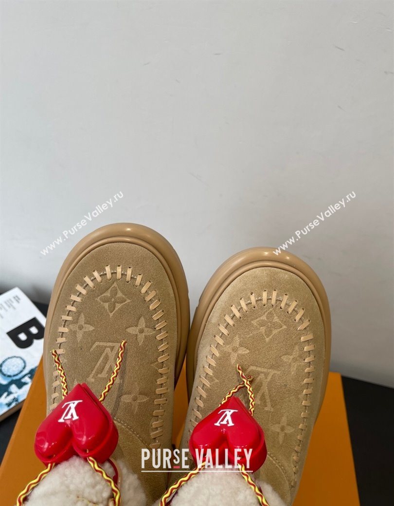 Louis Vuitton Cortina Platform Ankle Boots in Suede and Wool Beige 2025 1AIUEY (MD-251219065)