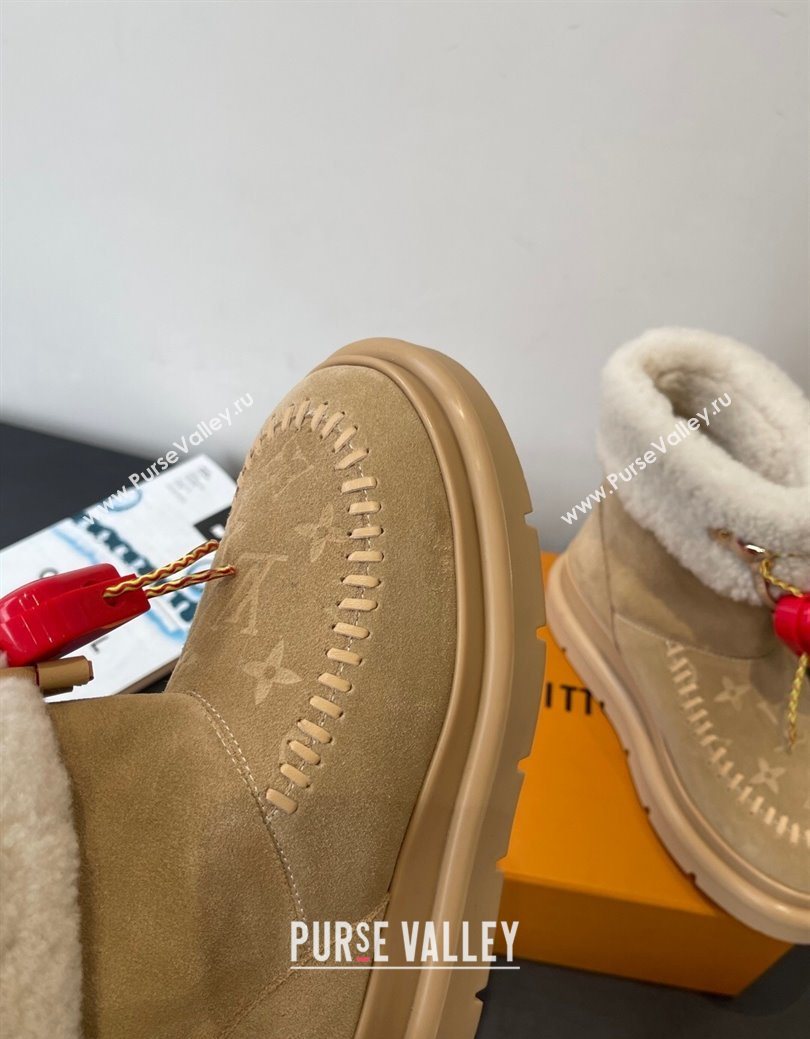 Louis Vuitton Cortina Platform Ankle Boots in Suede and Wool Beige 2025 1AIUEY (MD-251219065)