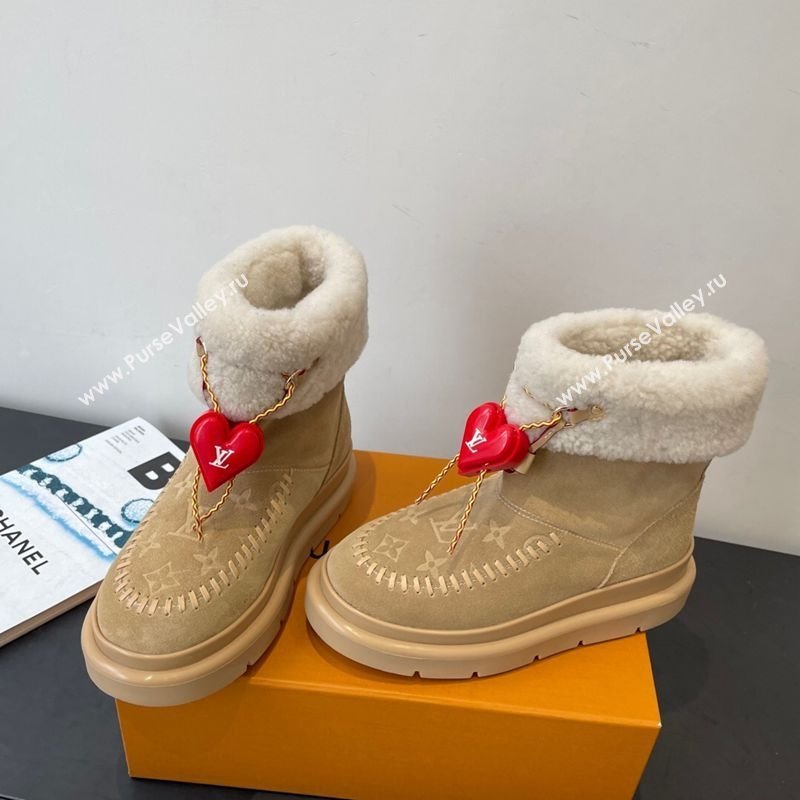 Louis Vuitton Cortina Platform Ankle Boots in Suede and Wool Beige 2025 1AIUEY (MD-251219065)