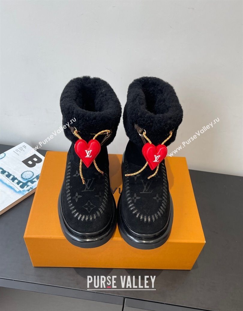 Louis Vuitton Cortina Platform Ankle Boots in Suede and Wool Black 2025 1AIUEY (MD-251219066)