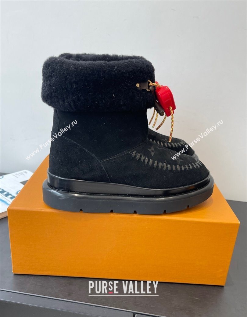 Louis Vuitton Cortina Platform Ankle Boots in Suede and Wool Black 2025 1AIUEY (MD-251219066)