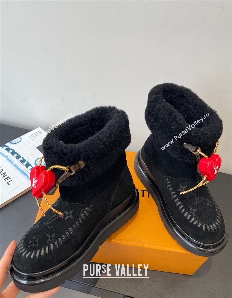 Louis Vuitton Cortina Platform Ankle Boots in Suede and Wool Black 2025 1AIUEY (MD-251219066)
