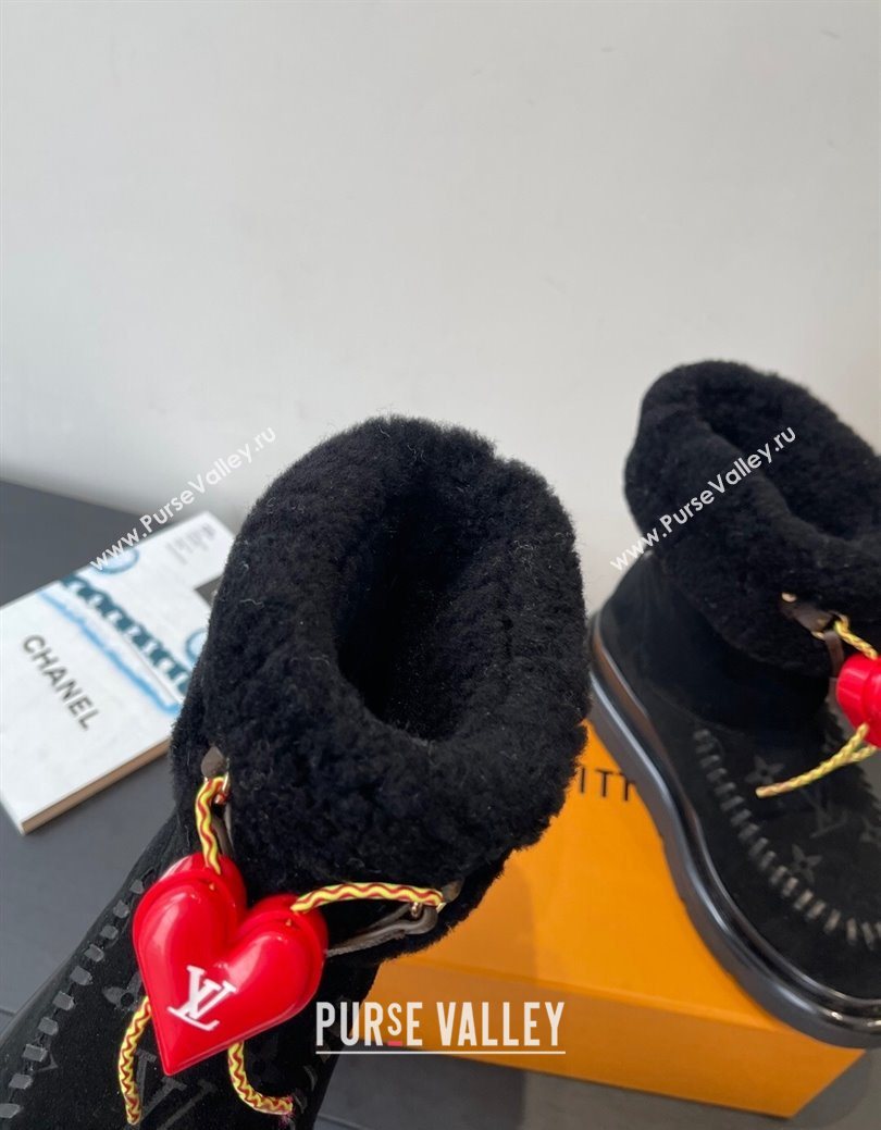 Louis Vuitton Cortina Platform Ankle Boots in Suede and Wool Black 2025 1AIUEY (MD-251219066)