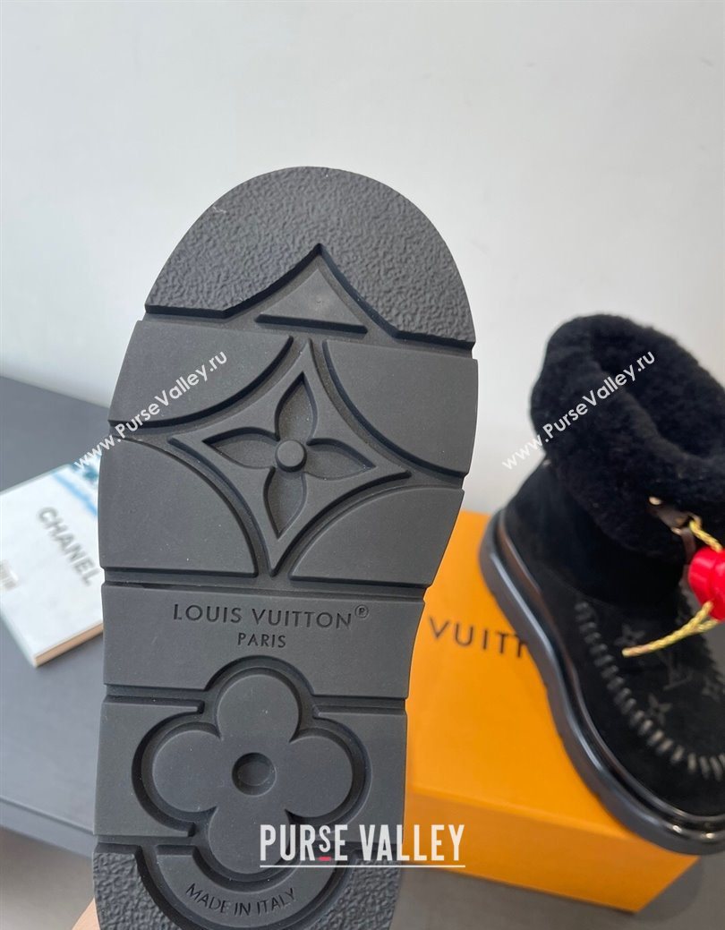 Louis Vuitton Cortina Platform Ankle Boots in Suede and Wool Black 2025 1AIUEY (MD-251219066)