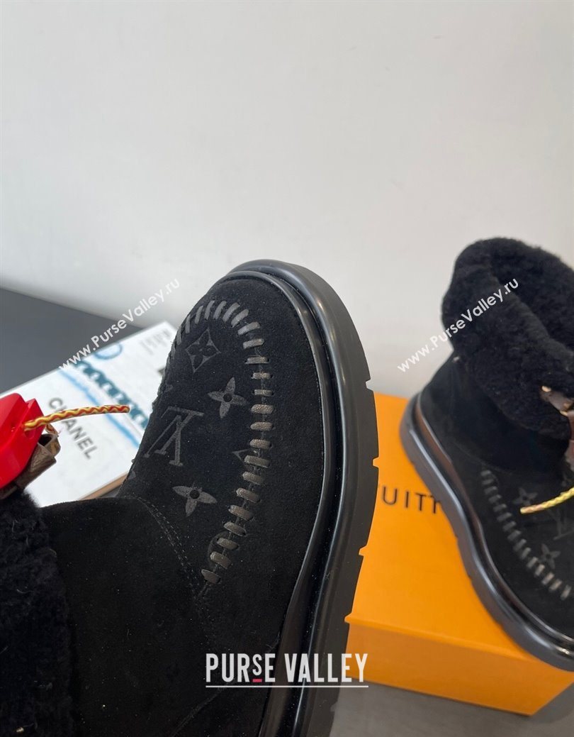 Louis Vuitton Cortina Platform Ankle Boots in Suede and Wool Black 2025 1AIUEY (MD-251219066)