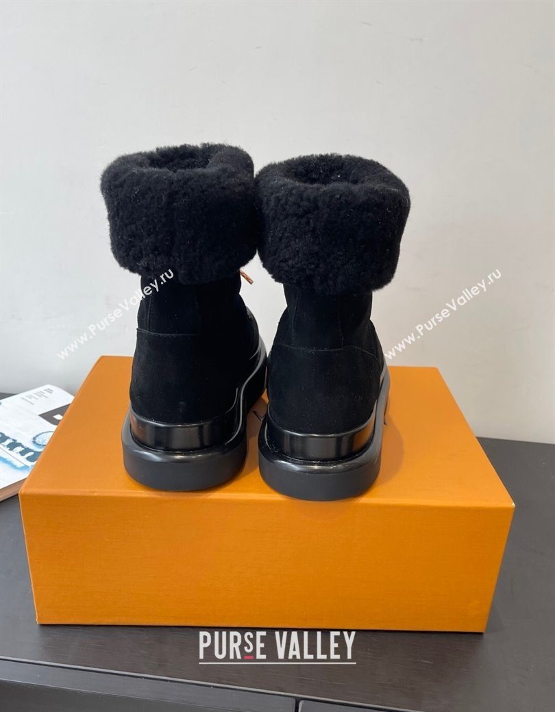 Louis Vuitton Cortina Platform Ankle Boots in Suede and Wool Black 2025 1AIUEY (MD-251219066)